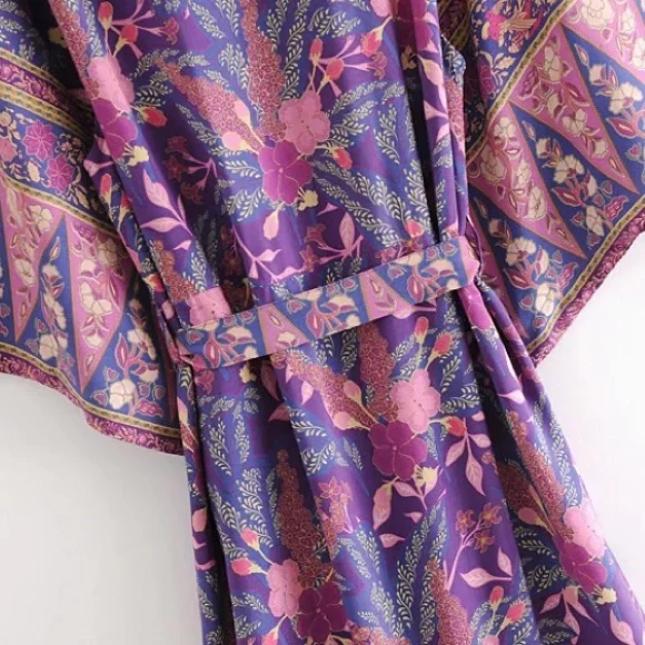 Boho Purple Floral Wisteria Kimono Duster Wrap - Picture 12 of 13